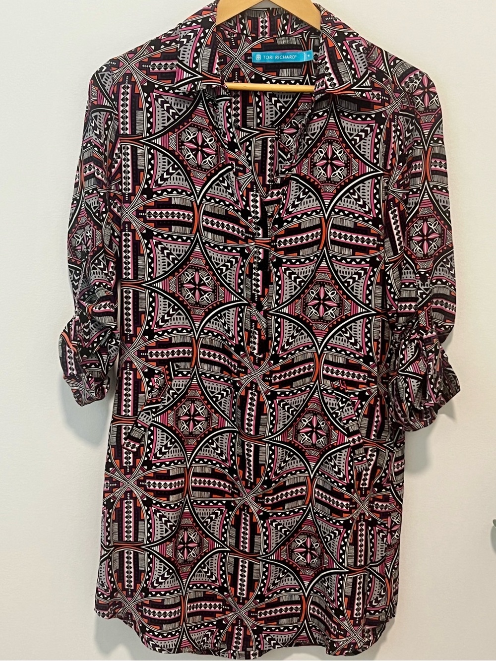 Tori Richard Silk Geometric Print Tunic Dress Resortwear⁠ Size 4